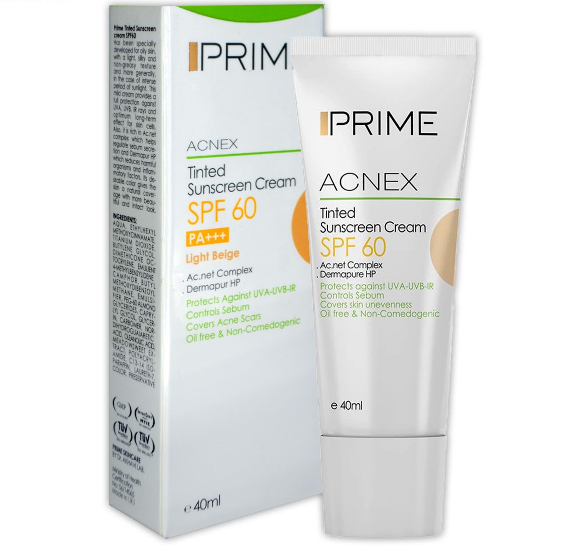 کرم ضد افتاب رنگی spf60 پریم (پوست مختلط تا چرب)
